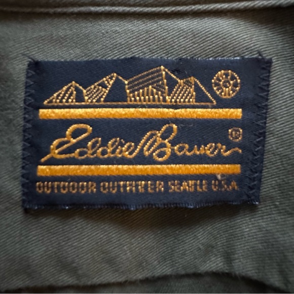 Vintage Eddie Bauer USA Made Military Green Utility Shirt M Long Sleeve Cotton - Picture 2 of 11